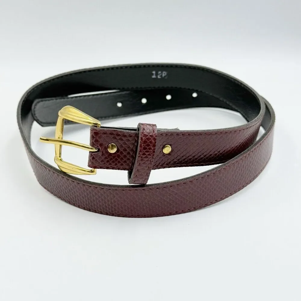Women Snakeskin Pattern Dress Belt Slim Red Size 12 Gold Buckle